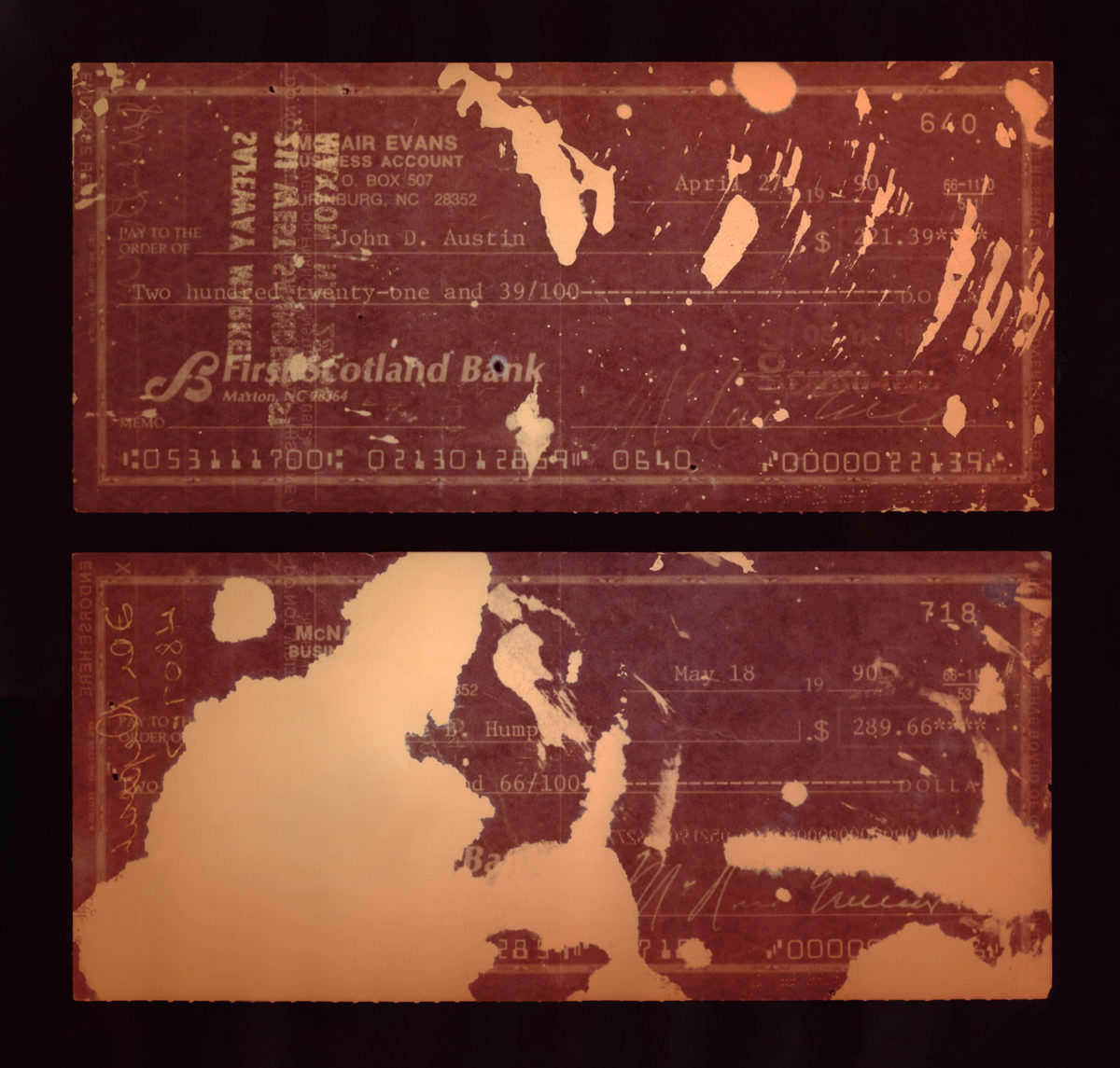 Damaged Checks, cliche verre print