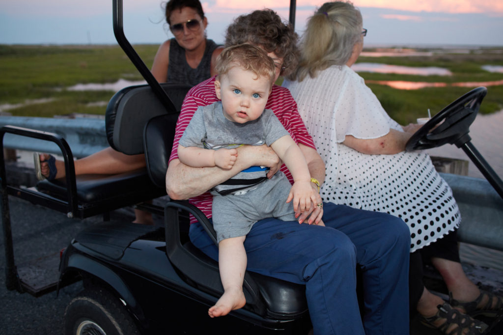 Family drive at sunset
